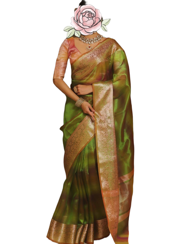 Banarasi Tissue Rainbow Saree (Green)