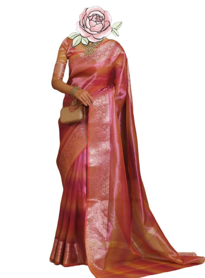 Banarasi Tissue Rainbow Saree (Pink)