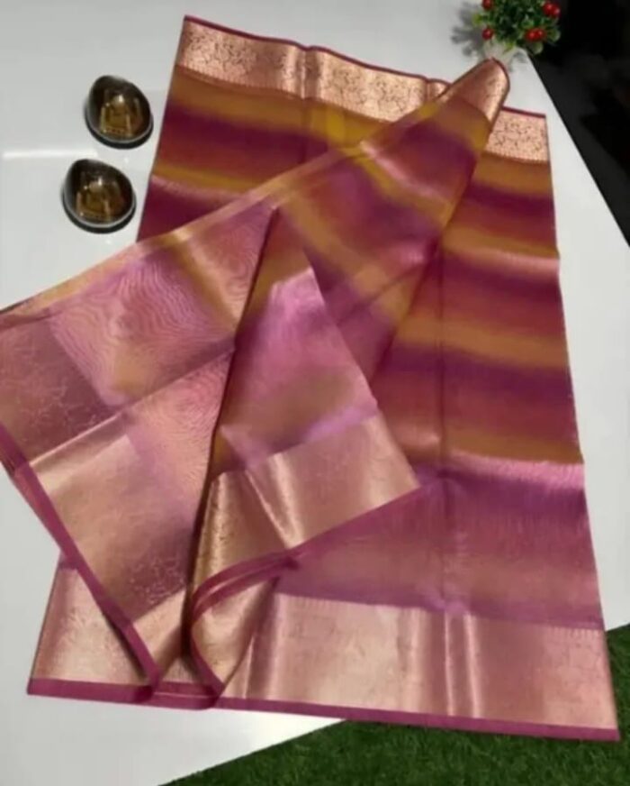 Banarasi Tissue Rainbow Saree (Pink) - Image 3