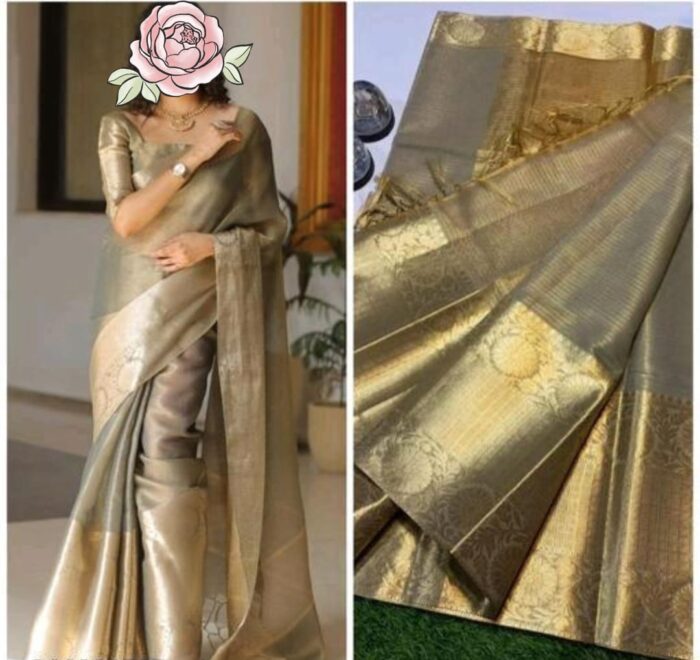 Banarasi Tissue Saree (Grey) - Image 2