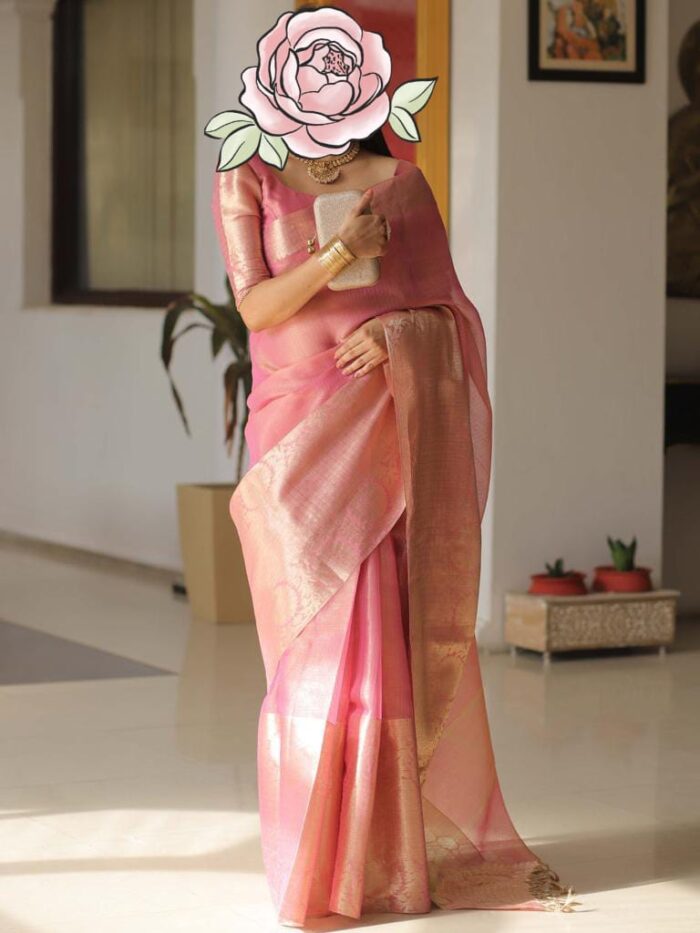 Banarasi Tissue Saree (Pink) - Image 2