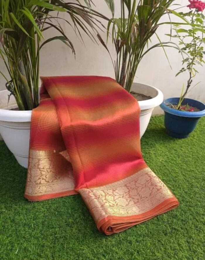 Banarasi Tissue Rainbow Saree (Red) - Image 2