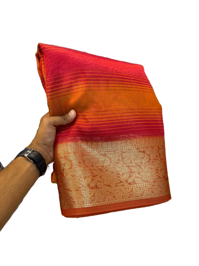 Banarasi Tissue Rainbow Saree (Red)